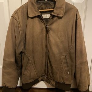 L vintage Charles Klein genuine leather brown bomber zip ribbed cuff 3 pockets